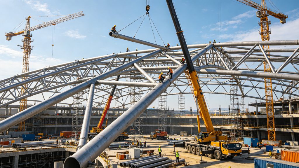 钢结构厂房与空间桁架施工实拍