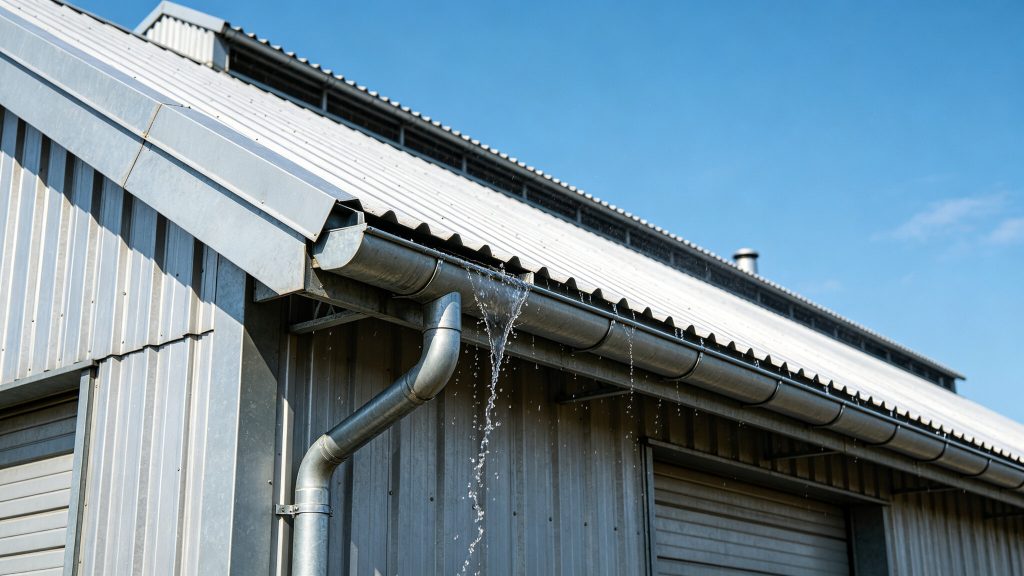 钢结构厂房屋面天沟排水系统实拍