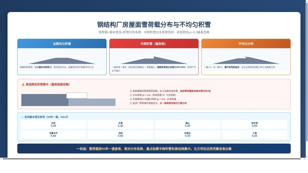 钢结构厂房屋面雪荷载分布与不均匀积雪
