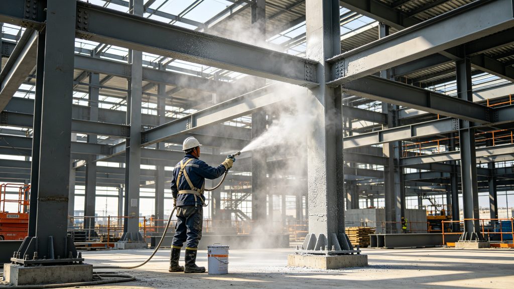 钢结构防火涂料涂装施工实拍