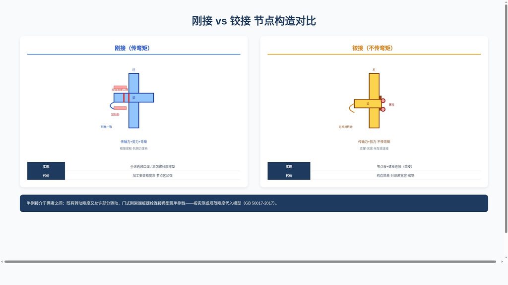 钢结构节点形式怎么选？刚接、铰接与半刚接的设计权衡
