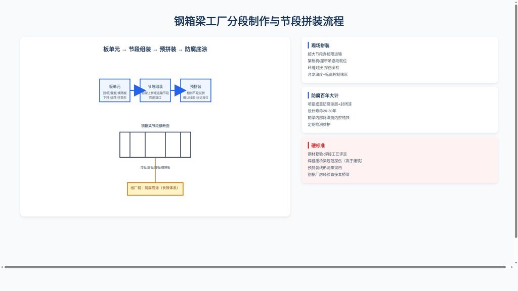 钢箱梁工厂板单元制作与节段拼装流程示意