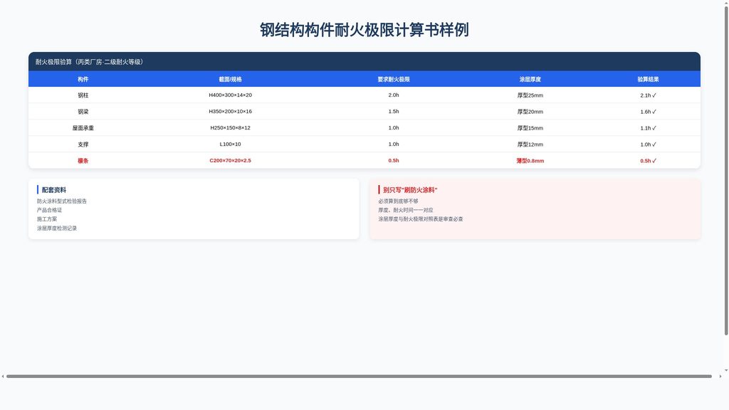 钢结构构件耐火极限计算书样例,涂层厚度与耐火时间对应表